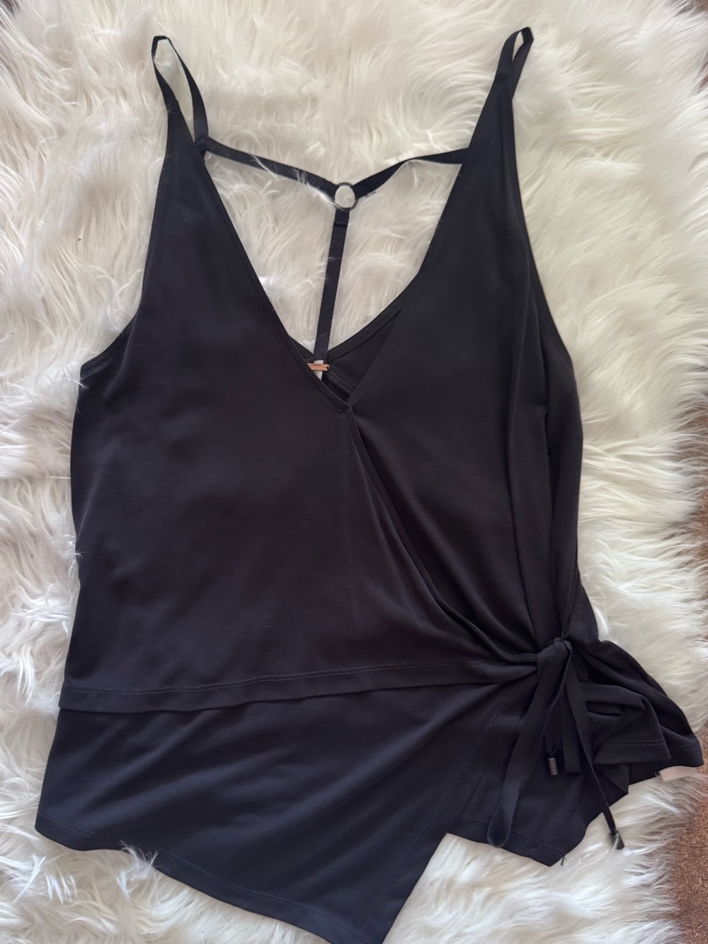 Free People Black Sleeveless Wrap Tank with Back Strap Detail